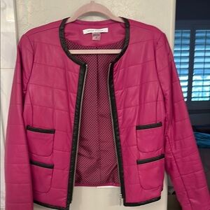 Peter Nygard  Fushia Pink & Black faux Leather Jacket .